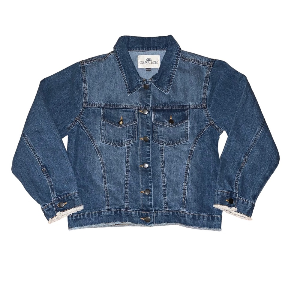 1 Sunset Lane Women's Denim Jean Jacket Distressed Blue